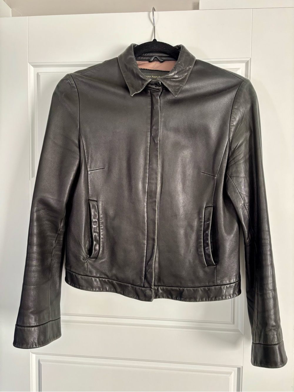 Vintage 90s Banana Republic Black Washed Leather Zip Jacket